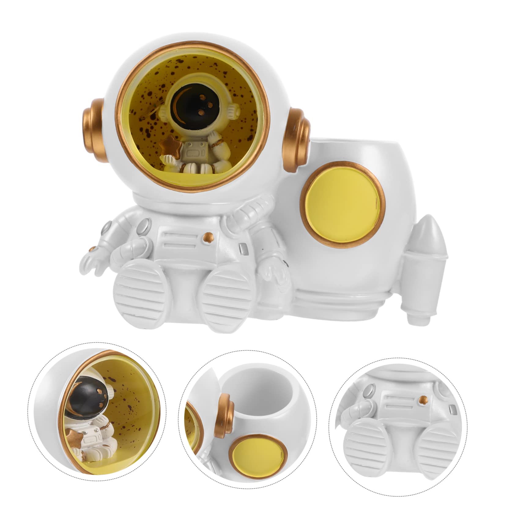 Angoily LED Astronauten Stiftehalter aus Kunstharz, Weiß, für Schreibtisch