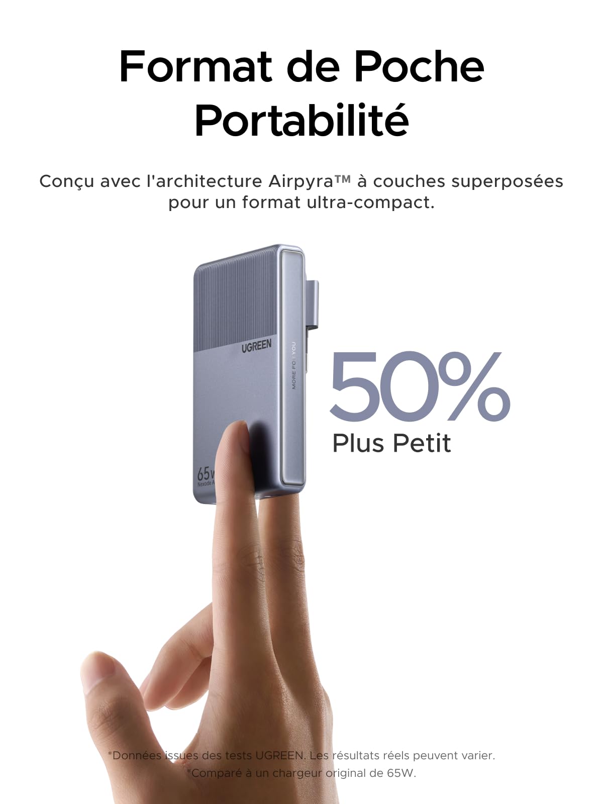 UGREEN Nexode Air Slim Chargeur 65W USB C Rapide 3 Ports GaNInfinity Tech | Compatible avec iPhone 17 Pro Max Air 16 15 14 13 12 11 Galaxy S26 S25 S24 Pixel 10 9 iPad MacBook Neo Air Pro M5 M4 M3 M2 M1