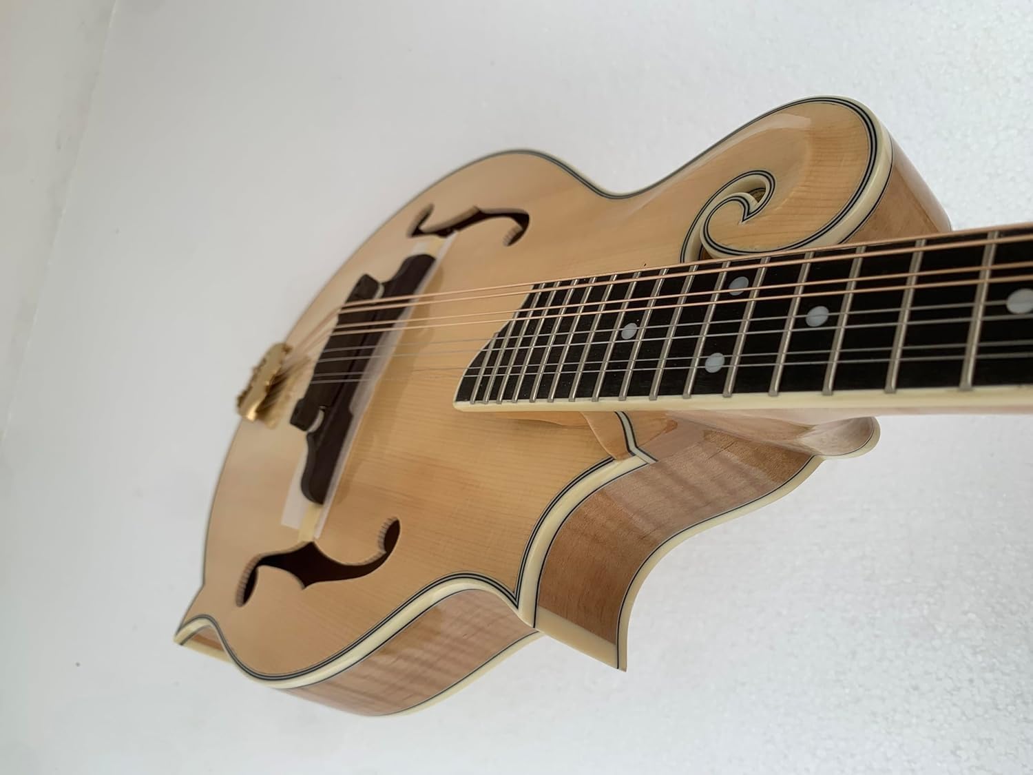 Custom Solid Spruce Top Hand Carved F style Mandolin with Solid Flamed Maple Back Side and Golden Hardware