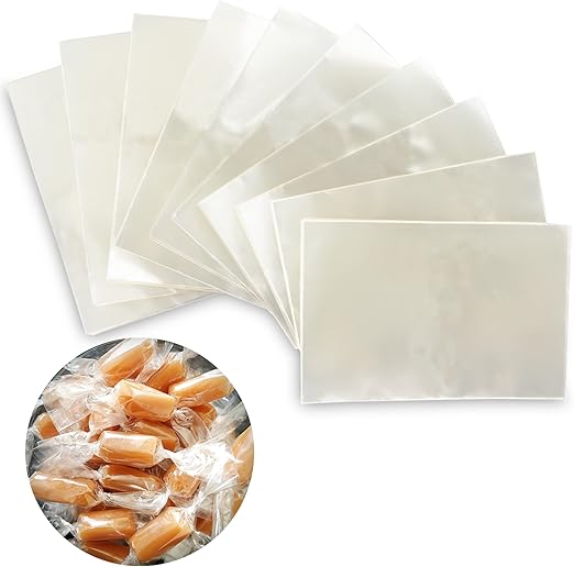 Clear Candy Wrappers for Caramels (300 Pcs 3.5x5 inches) - Natural Clear Cellophane Candy Wrapper - Caramel Wrappers - Wrapping Paper for Caramels, Chocolate, Nougat and Lollipops
