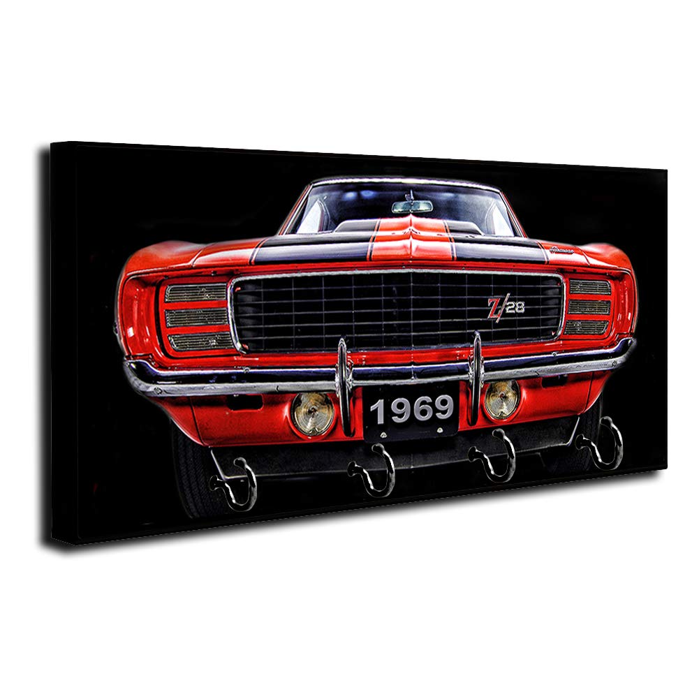 Brotherhood 1969 Compatible with Camaro Z28 Front End Design Key Holder Organizer Wall Mount Rack for Holders The Home Keys Ring Decorative Hangers Decor Hook Hanger