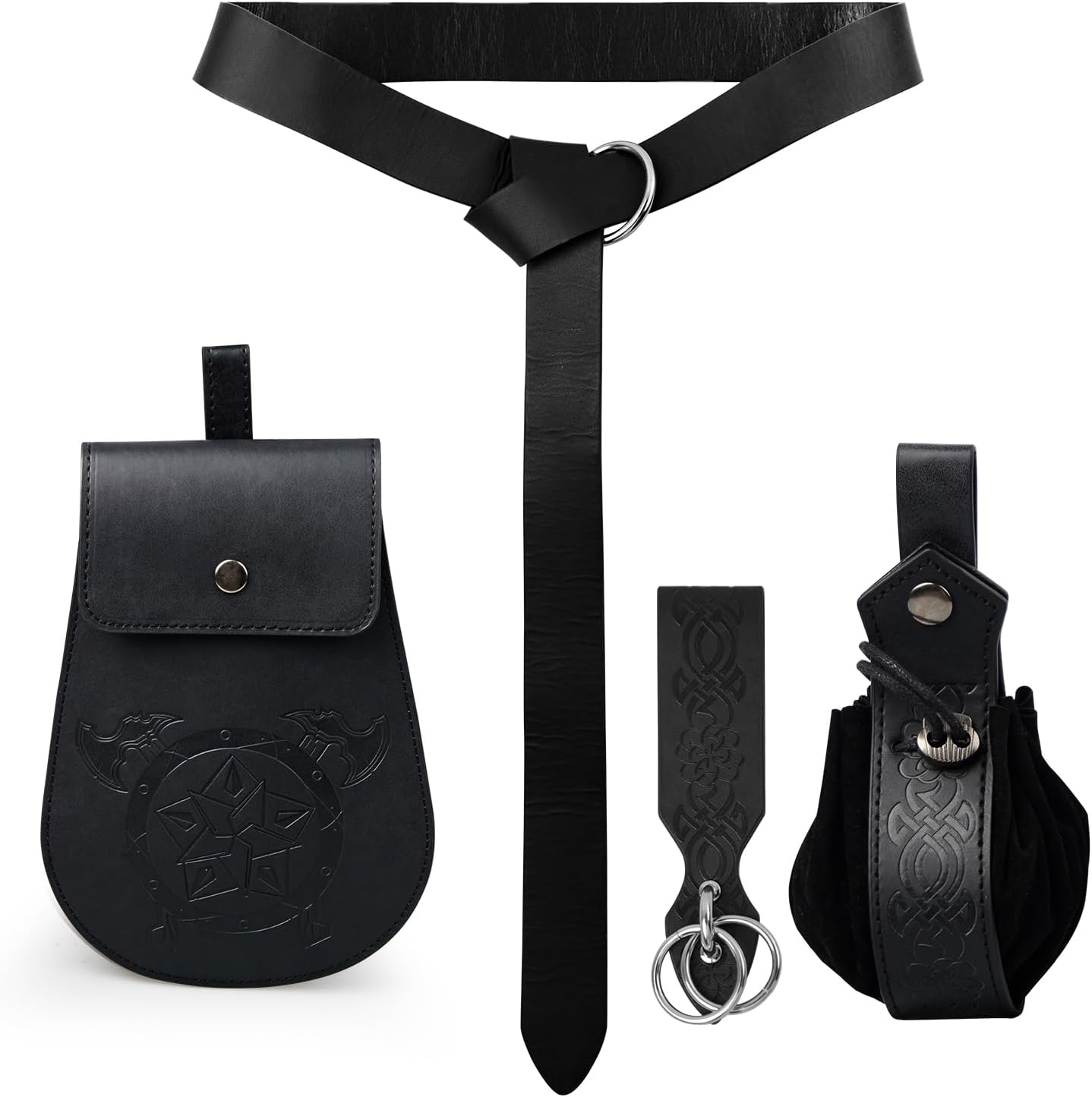 Viking Embossed Belt Pouch Medieval Bag Coin Purse Renaissance Costume Accessories for LARP Ren Faire with SkirtHikes Drawstring Waist Bag Christmas Gifts