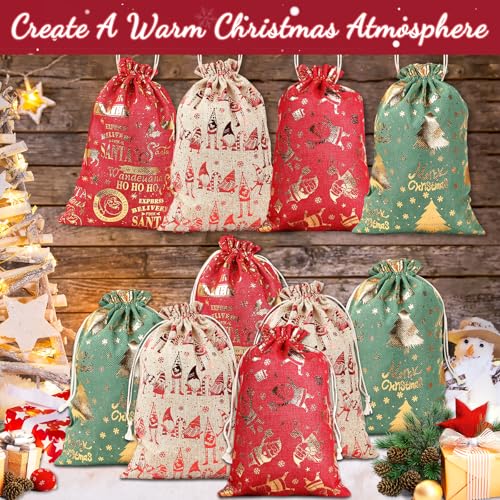 8 Stück Weihnachten Geschenk Beutel mit Kordelzug, Bunt Weihnachten Geschenktüte, Wiederverwendbare Weihnachtens Tasche Säckchen Geschenk für Hochzeitsgeschenke, Party, Weihnachtens (20×30cm)