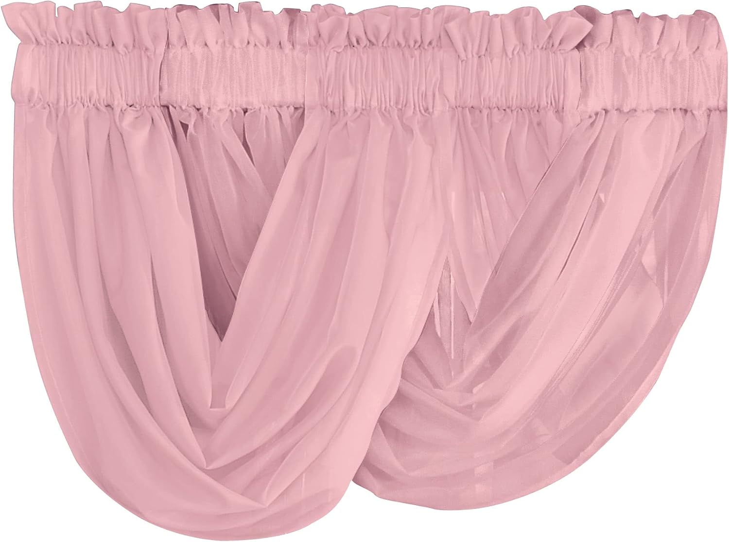 Collections Etc Scoop Two-Piece Rod Pocket Solid-Colored Sheer Valances for Windows, Decorative Accent and Added Privacy for Any Room in Home, Rose
