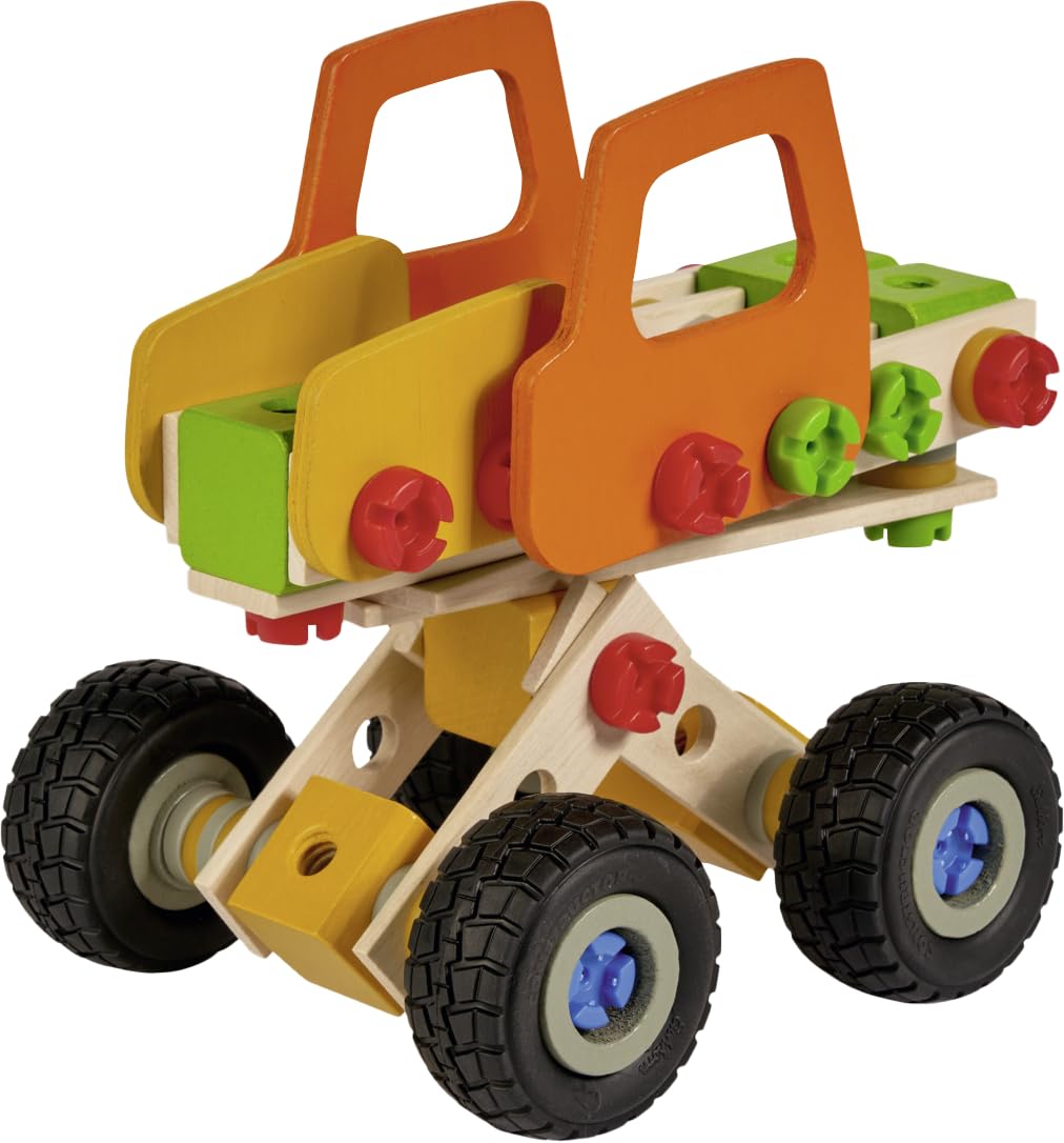 HEROS Constructor HE0011-6 in 1 Radlader, 140 Teile | Holz-Konstruktionsspielzeug mit Werkzeug, 6 verschiedene Baustellenfahrzeuge, FSC®-zertifiziert, Made in Germany, 5+