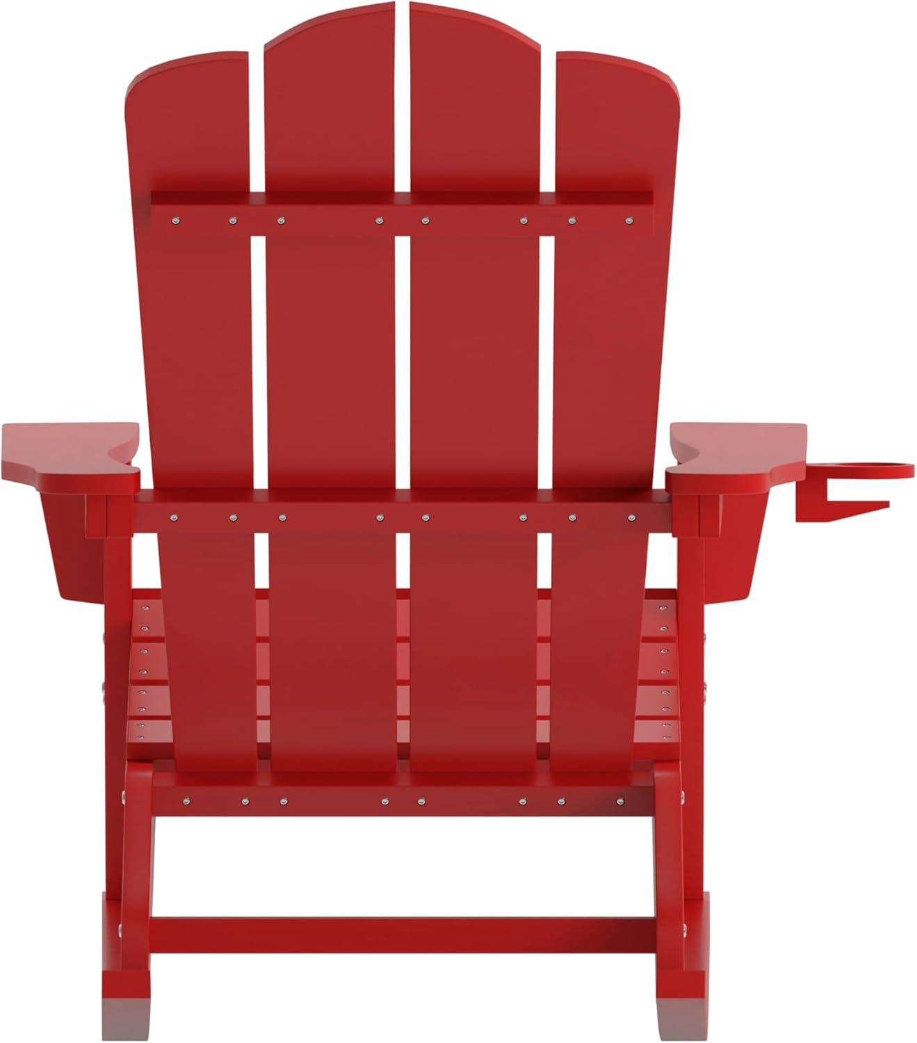 Flash Furniture Newport Adirondack Rocking Chair with Cup Holder, Weather Resistant Poly Resin Adirondack Rocking Chair, Red