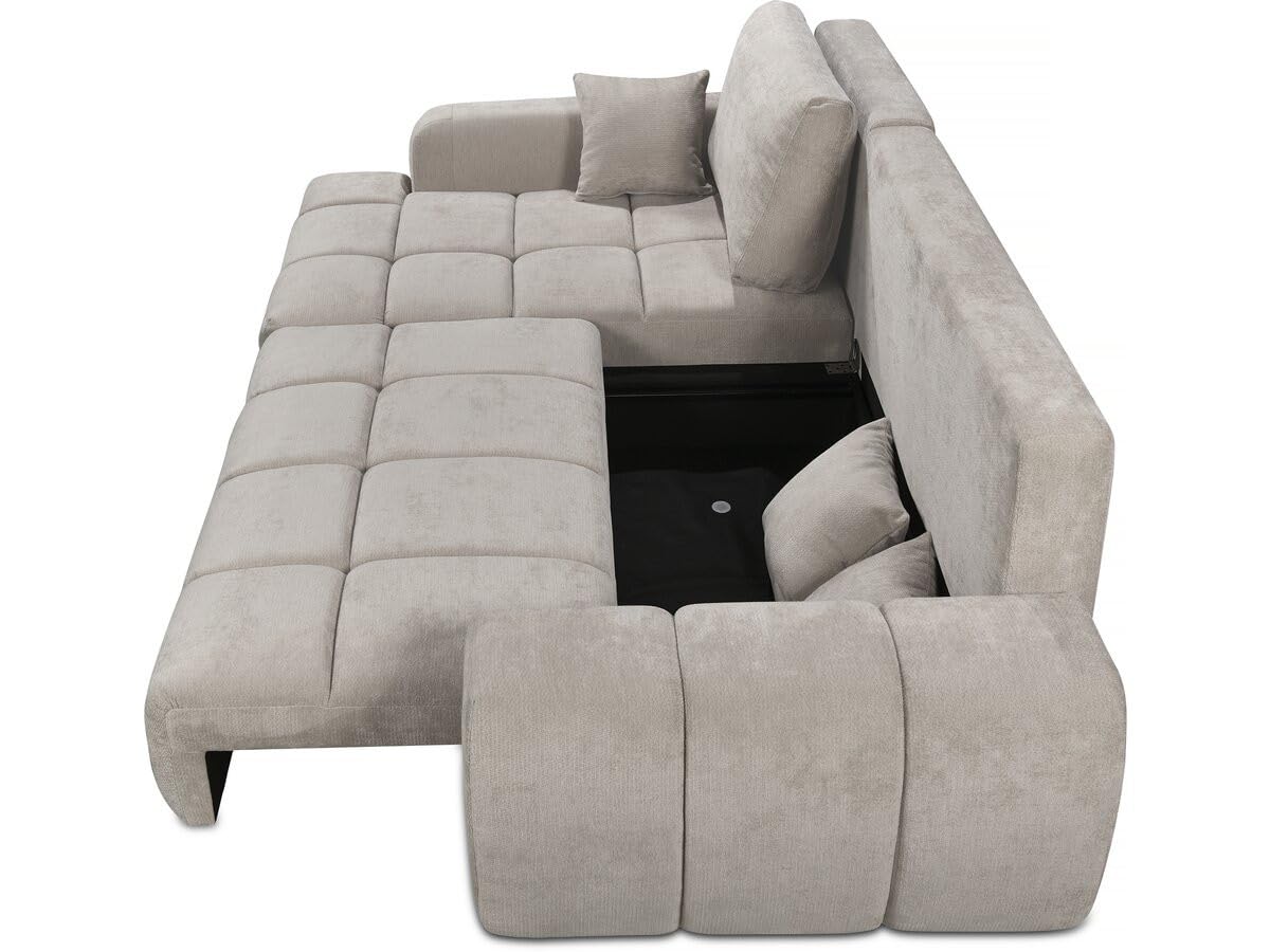 Canapé d'angle Gauche Convertible 3 Places Tissu Chenille Beige Habitat et Jardin