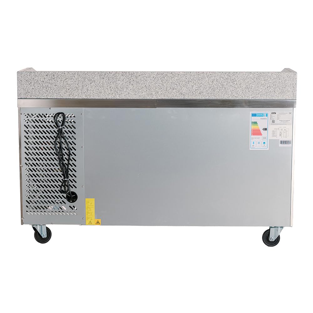 Cleiton Romux® Mesa Pizzera Refrigerada de Preparación de 2 Puertas de 150x80 cm con Superficie de Trabajo de Mármol | Mesa Refrigerada Pizzas