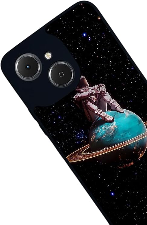 Tecno Spark 40C ile Uyumlu Kılıf, Yumuşak Silikon, Koruyucu, Şok Emici, Uzay Tasarımı, Siyah