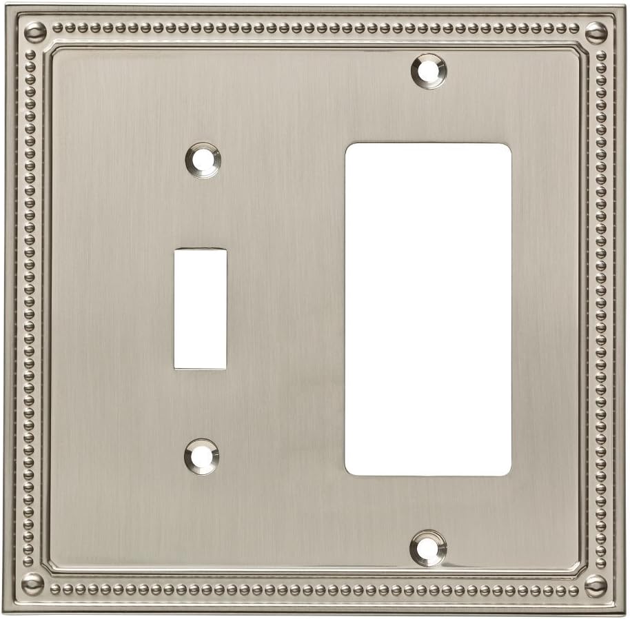 Classic Beaded Toggle & Rocker Wall Plate - 2-Gang - ETL Certified - GFI Outlet - Decorative Switch Cover - Switch Cover - W35058-SN-C - Modern Brushed Nickel Finish - 3 Pack