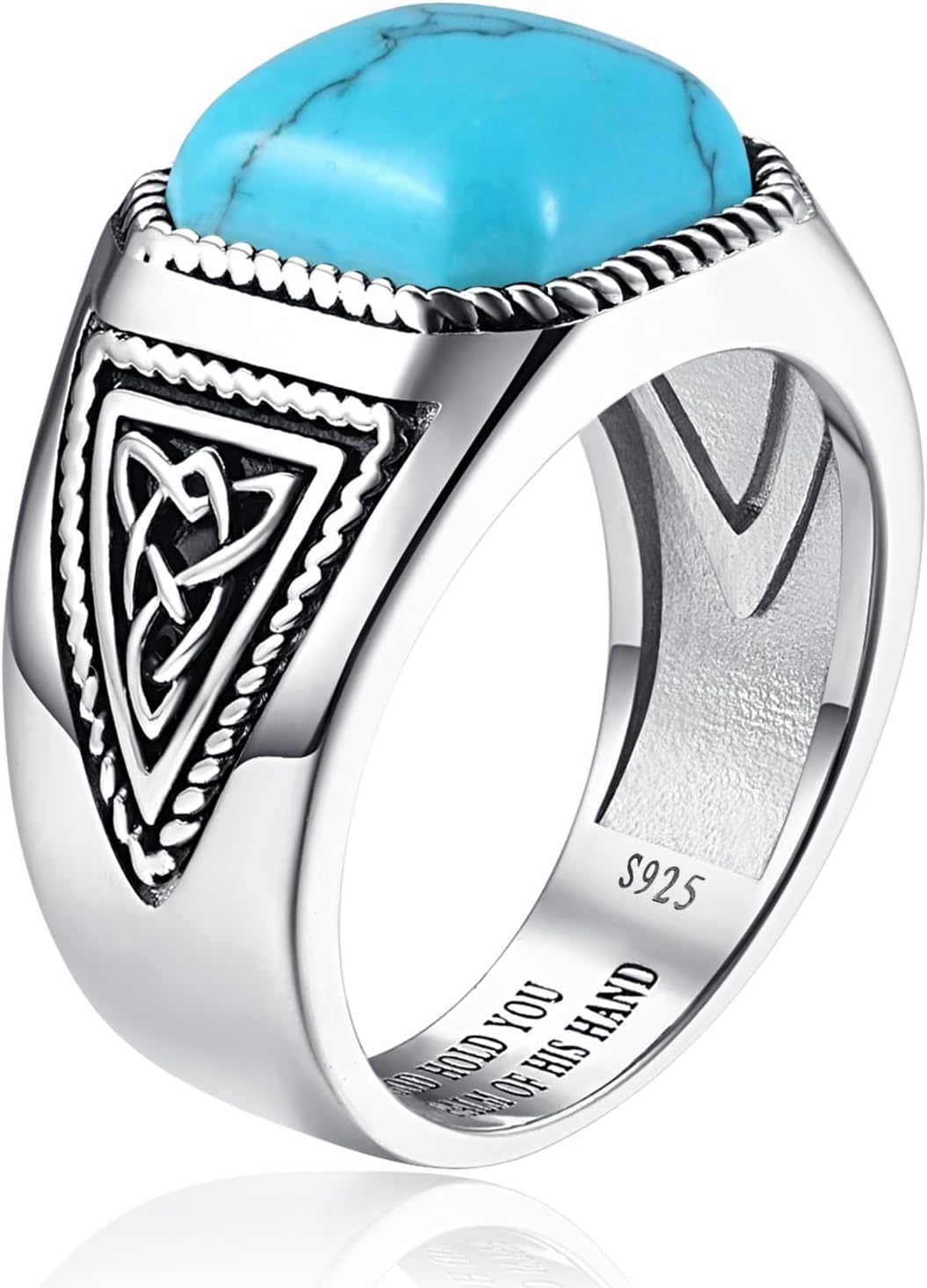 Vintage Turquoise Rings for Men 925 Sterling Silver Mens Ring Mens Turquoise Ring Anillos de Hombre Celtic Mens Cocktail Rings Pinky Thumb Ring Band for Dad Father Jewelry Gift Size 8 - Image 3