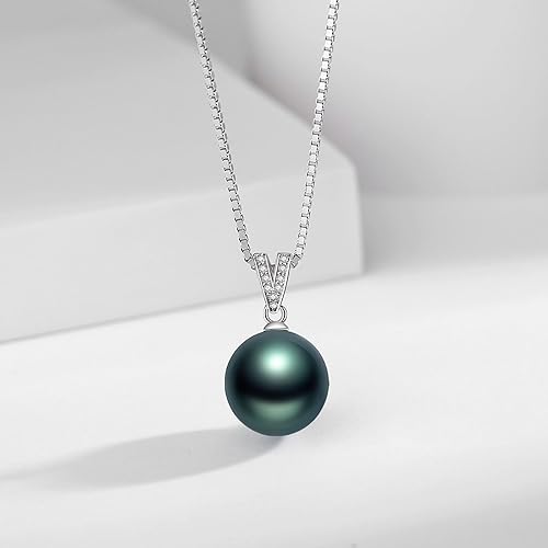 Miniatura 3 de YAMI BlackGolden Pearl Pendant Necklace for Women, Genuine Saltwater Cultured Tahitian Pearl, S925 Sterling Silver Single Pearl Necklace, Box Chain