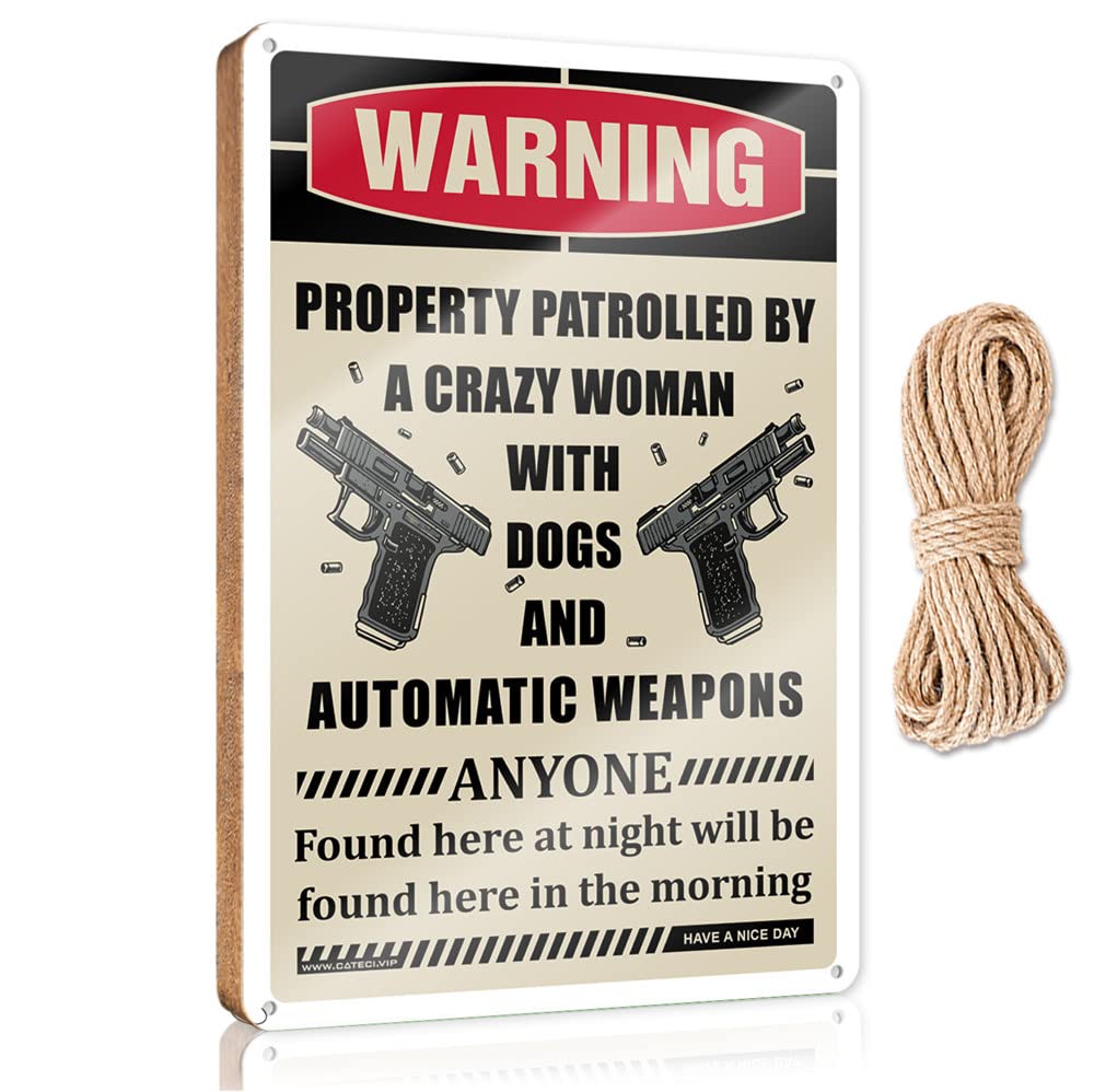 YYHLEH Signs For Bathroom Farmhouse Decor For The Home Warning Property Patrolled By A Crazy Bitch With Dogs And Automatic Weapons Wooden Sign(15X28CM)