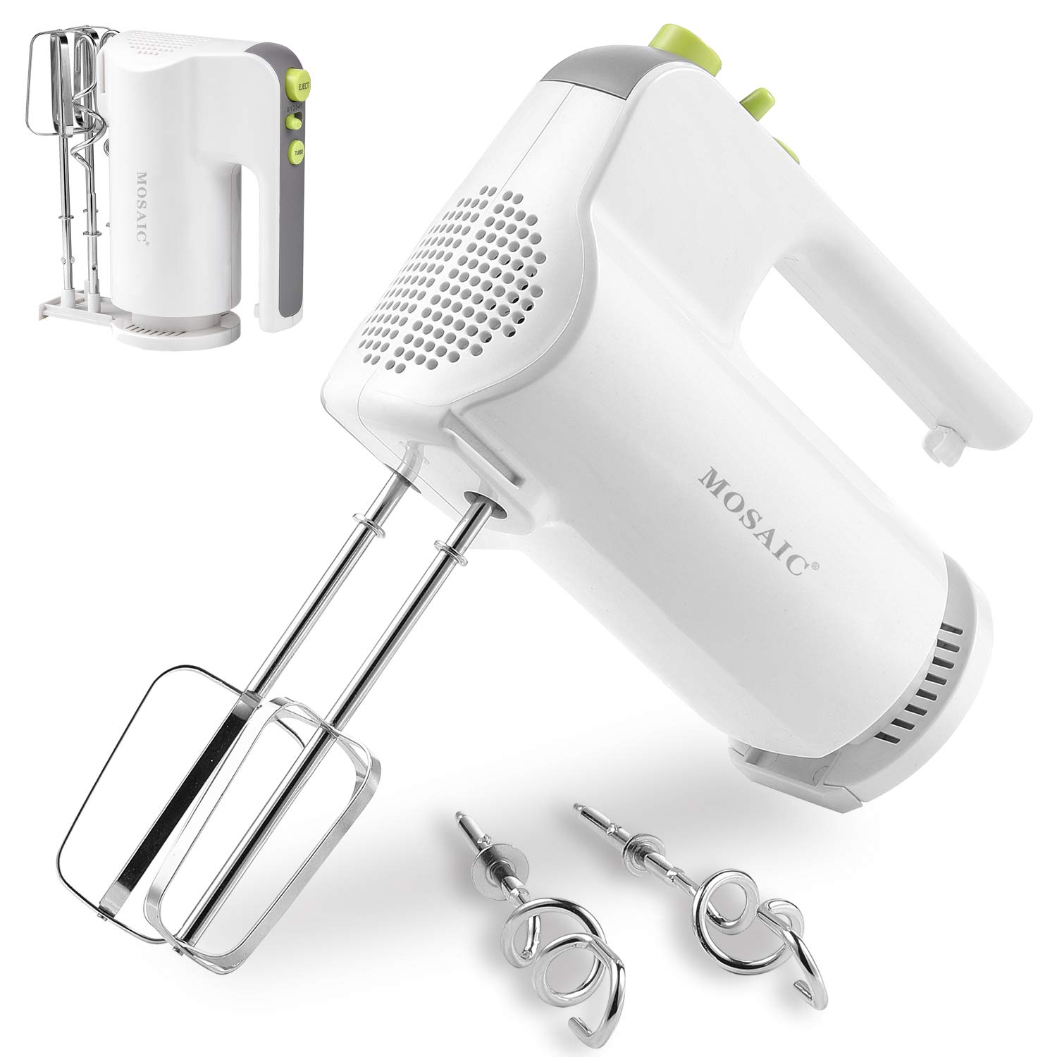 MOSAIC Electric Hand Mixer with 5 Speeds and Turbo Function for Easy Whipping Mixing Cookies Brownies Grey