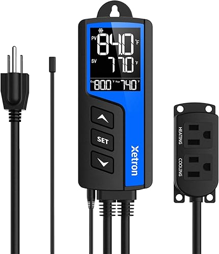 Xetron Controlador de temperatura digital con calefacción de refrigeración con salida precableada de encendido y apagado controlador de termostato