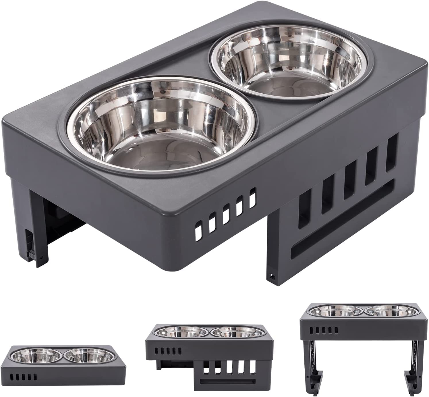 KUTKUT Elevated Dog Bowls 3 Adjustable Heights,Raised Dog Bowl For Large Medium Small Dogs&Pets,Dog Bowl Stand With 2 Stainless Steel Dog Food Bowls,3 Heights 3"/7.3"/11.2",?44 cm,H_7 cm,W_27.5 cm (B0C33X3NVV) Amazon Price History, Amazon Price Tracker