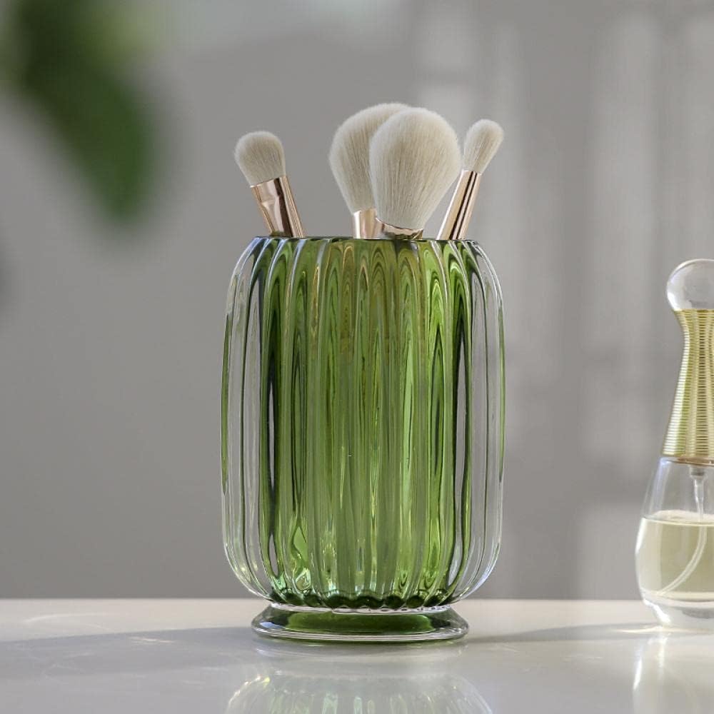 Supercap Glass Clear Toothbrush Cup Holder | Clear Tumbler Makeup Brush & Toothbrush Holder for Bedside Table, Bathroom, Vanity