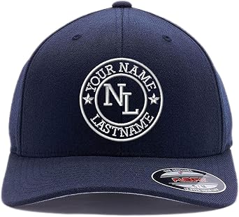 Custom Embroidered Hat. Create Your Logo with Your Name and Initials. Flex Fitted baseaball Cap.
