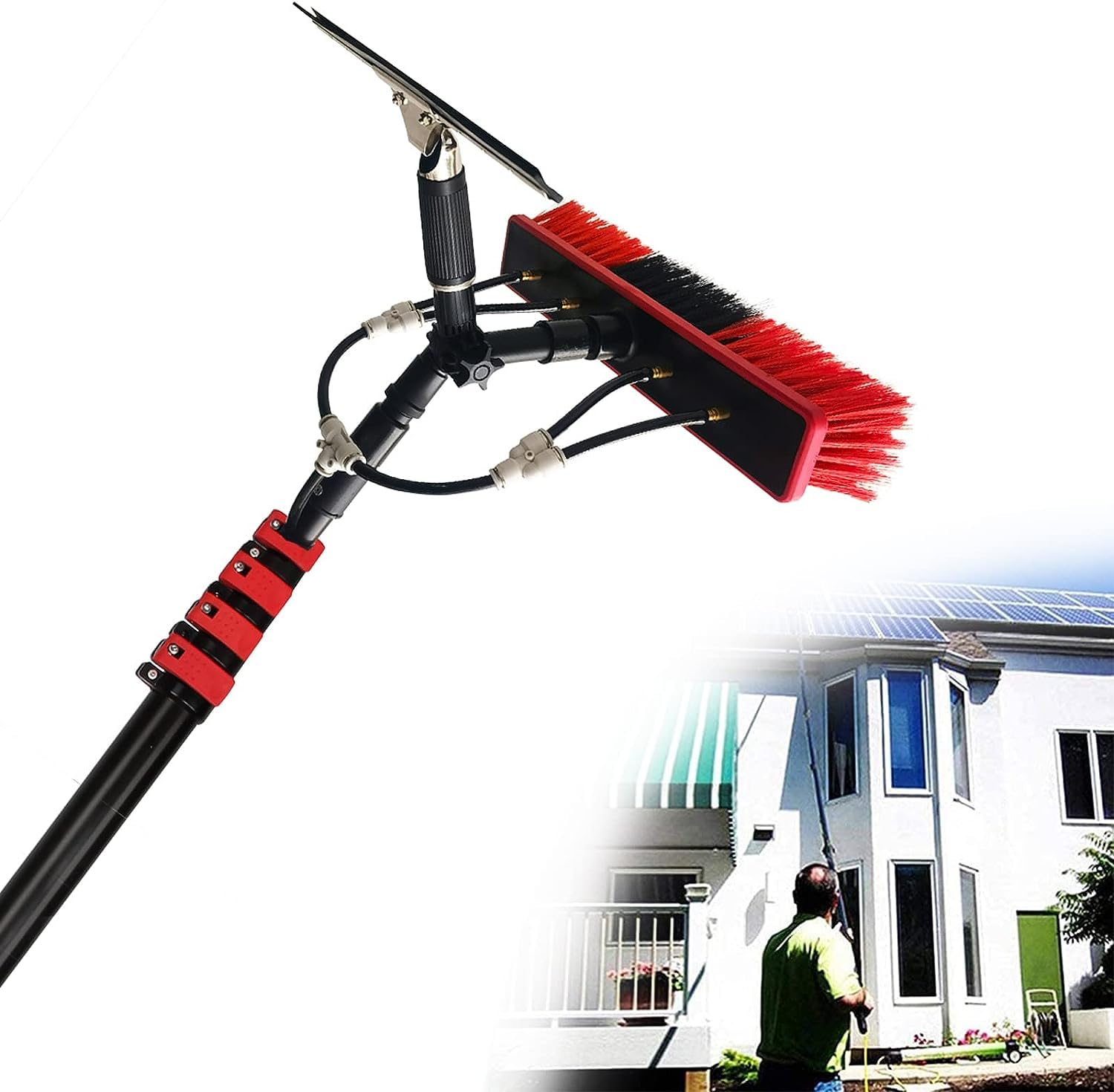 OLSKFUH Telescopic Window Cleaning Brush 3.6-11M With Squeegee & Solar Panel Cleaning Kit - Extendable Water Fed Pole For Efficient Glass & Solar Panel Cleaning,12ft/3.6m