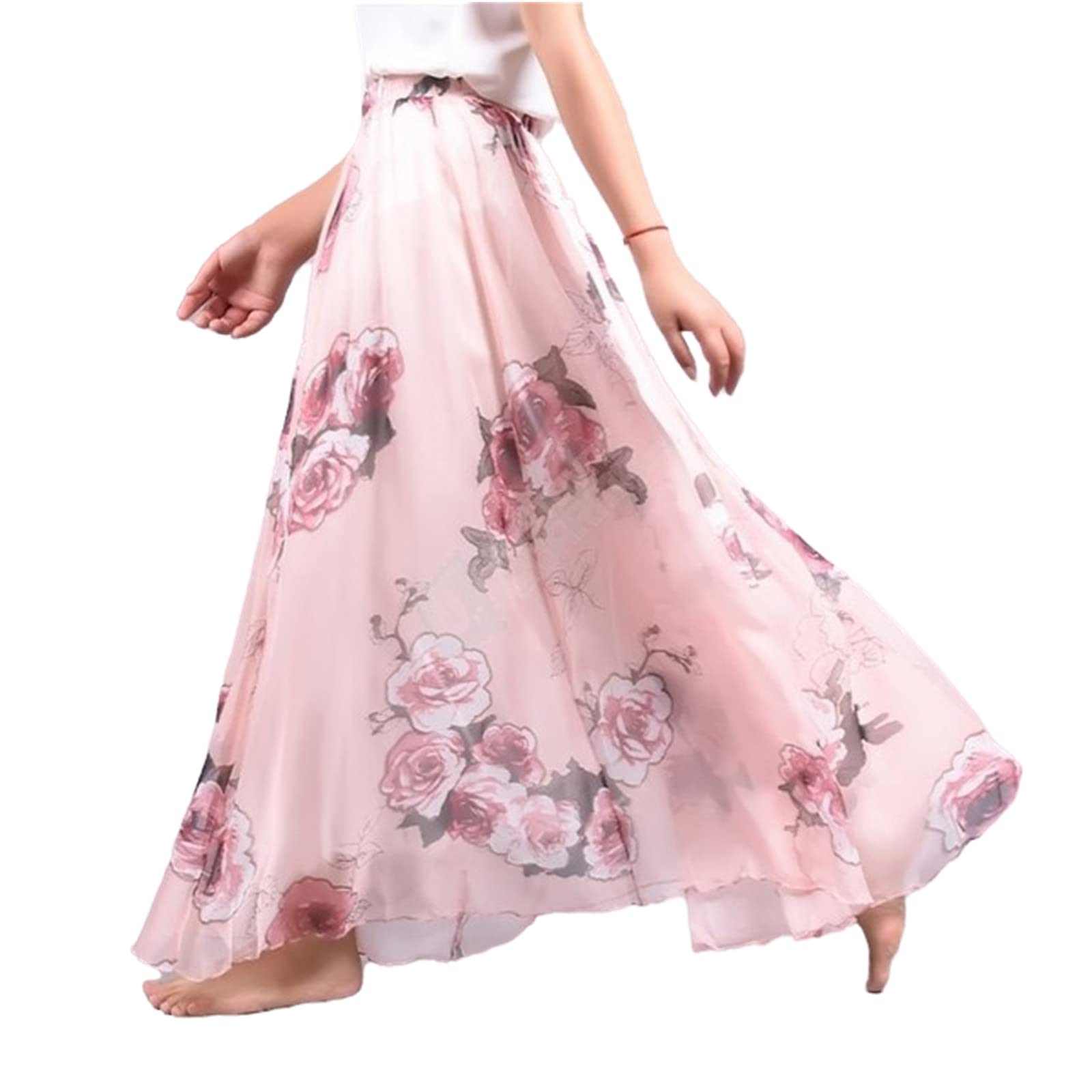 URYYRIT Strandkleid Sommer Langer Rock Frauen Chiffon Beach Boho Langer Rock Hoher Taille Kurzrock Casual Damen -Kleidung