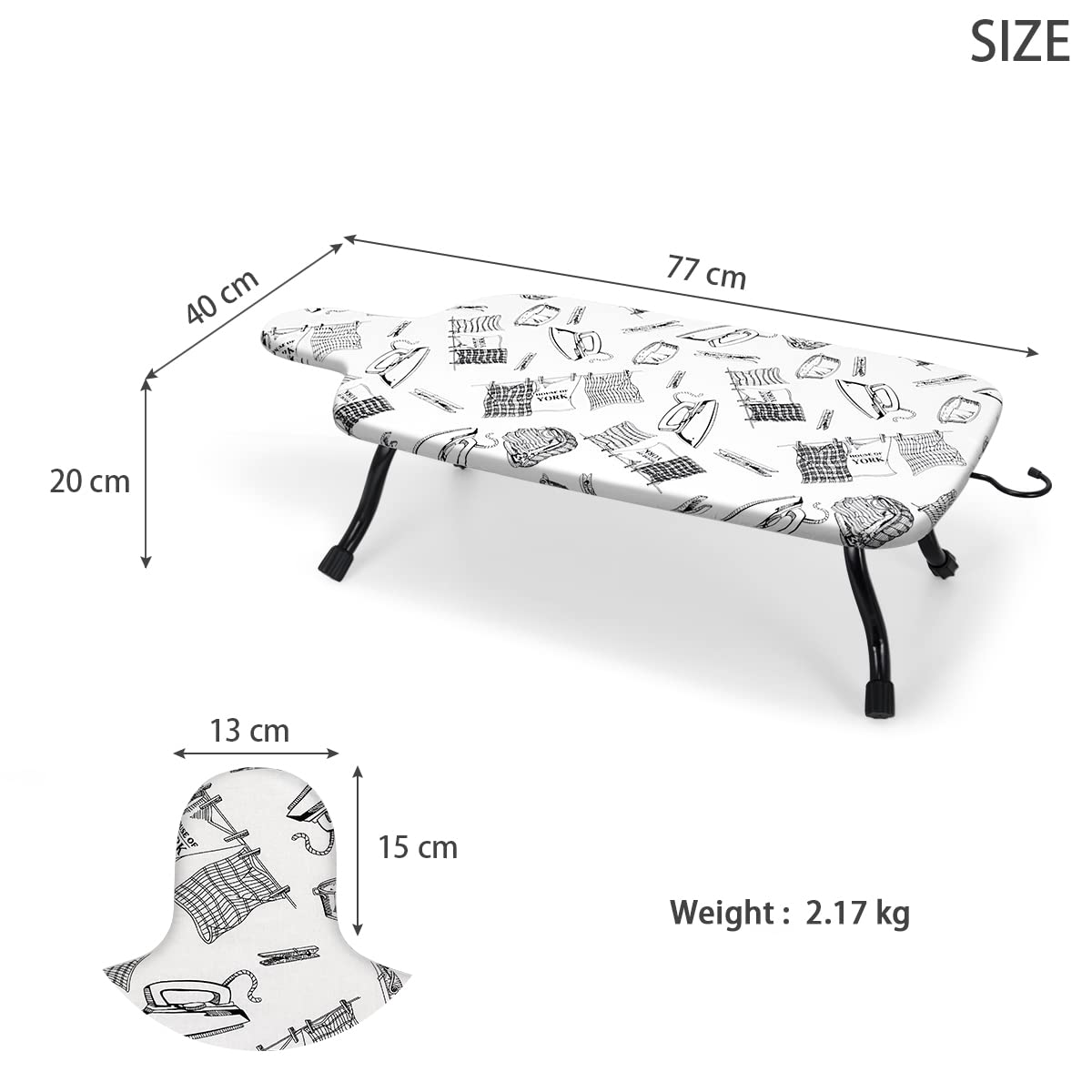 Duwee Tabla de Planchar de sobremesa, Tabla de Planchar pequeña con Funda 100% algodón, Patas Plegables y compacta, Ideal para Viajes, caravanas y Apartamentos, 77×40 cm | Tabla de planchar pequeña con patas plegables, tablas de planchar de mesa para apar