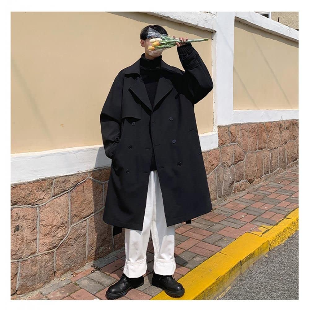 JFYZLT Dark Black Trench Coat Men'S Mid-Length Coat Korean