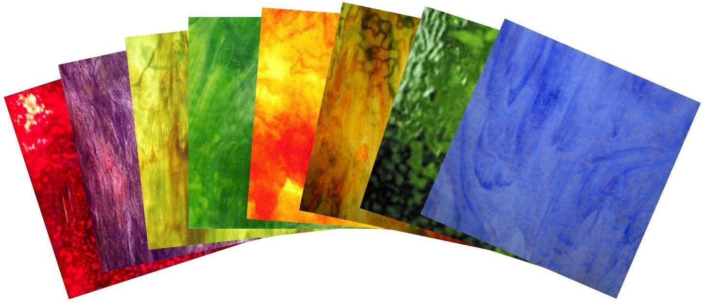 Delphi Glass English Gardens Stained Glass Pack - Youghiogheny Stipple Glass Assortment, 8 Pcs, 6" x 6" Sheets