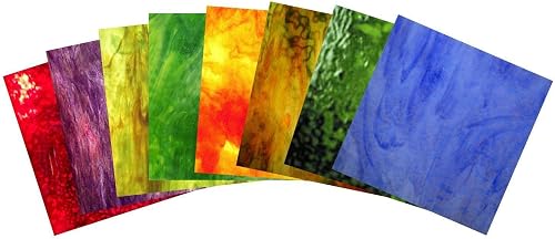 Delphi Glass English Gardens Stained Glass Pack - Youghiogheny Stipple Glass Assortment, 8 Pcs, 6" x 6" Sheets