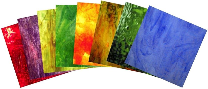 Delphi Glass English Gardens Stained Glass Pack - Youghiogheny Stipple Glass Assortment, 8 Pcs, 6" x 6" Sheets