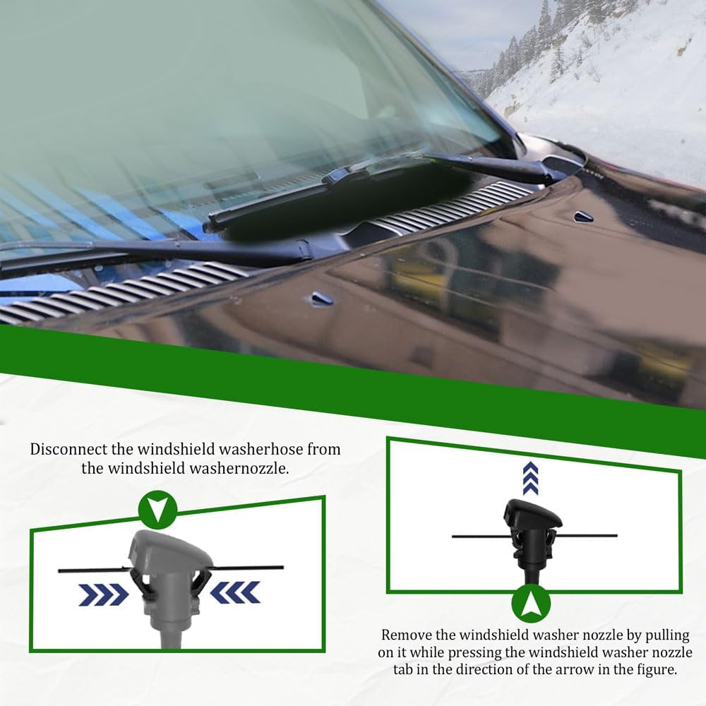 2PCS Front Windshield Washer Nozzles, Washer Nozzle Kit, Washer Spray Jet Kit Replacement for Chrysler Dodge Ram, Replaces #4805742AB/ 5113049AA/ 55077460AA/ 5303833AA/ 5116079AA (2PCS)