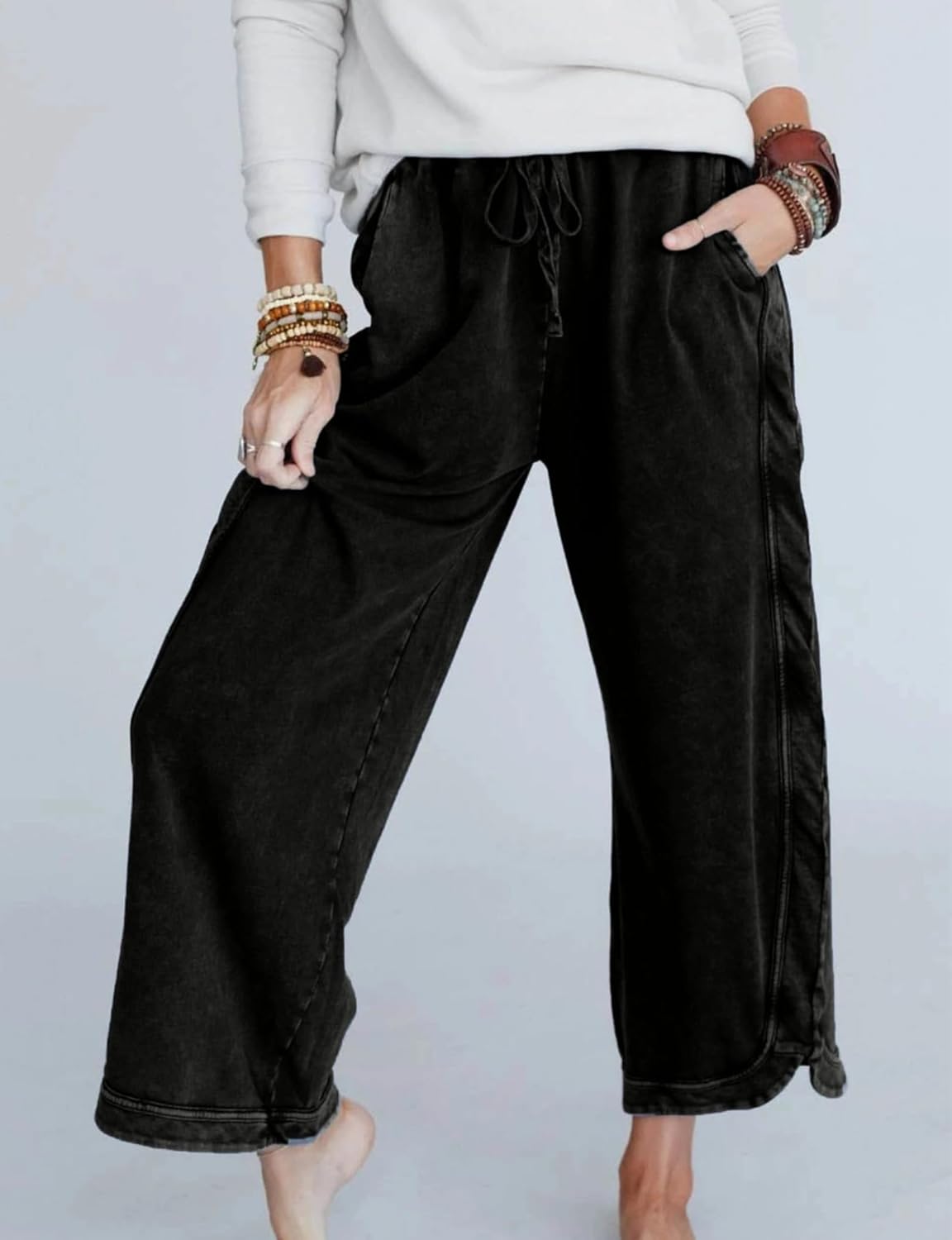Women's Casual Wide Leg Pants High Waist Drawstring Sweatpants Baggy Athletic Trousers with Pockets - Image 2