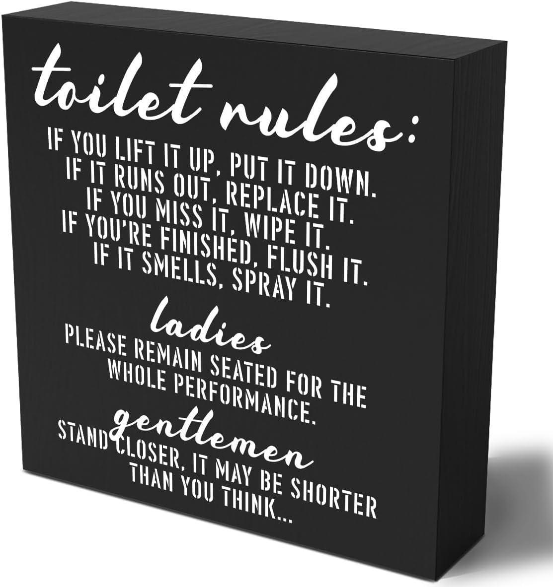 Pibonto Men's Desk Decor 5X5 Inch Funny Toilet Rules Wooden Box Sign Plaque Toilet Rules If You Lift It Up Put It Down Wood Box Sign Rustic Art Home Shelf Style-13