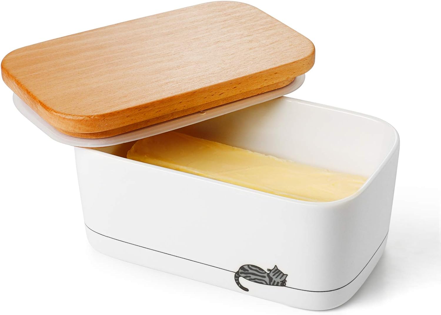 Sweese 303.160 Airtight Butter Dish with Lid - Butter Keeper Holds Up to 2 Sticks of Butter - Gift for Cat Lovers, Cute Cat