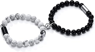 VNOX 2 PCS Mutual Attraction Beads Stone Couple Distance Bracelets Vows of Eternal Love Charm Pendants with Magnetic Bells Gift Jewelry Set for Women Men/Parent-Child Relationship Bracelet, Stone,