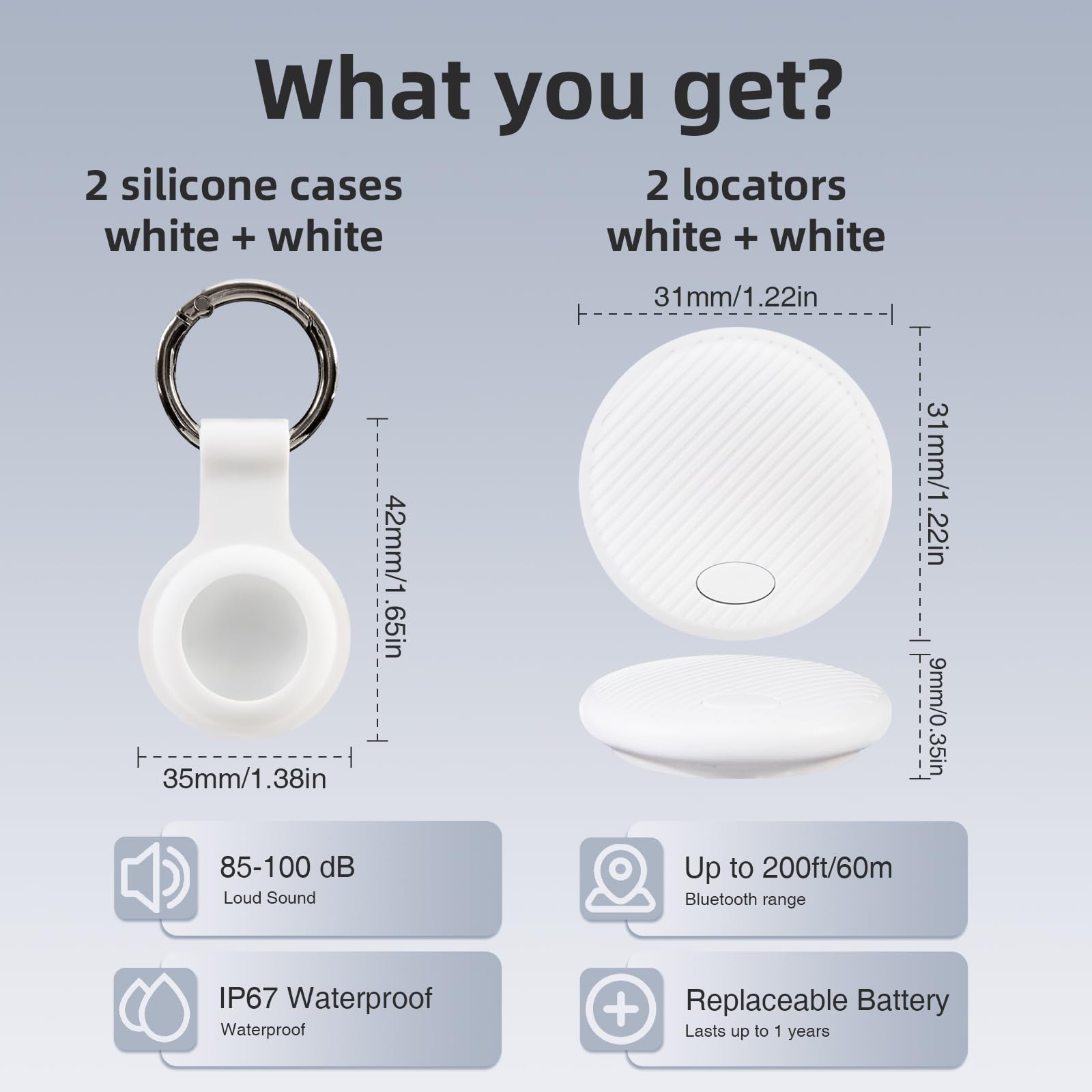 Smart Tracker Tag - 2 Pezzi Smart Tag compatibile con "Apple Dov'è" (Solo iOS), con Custodia Protettiva IP68 Impermeabile Trova Chiavi, Localizzatori Bluetooth per Bici/Valigia/Borsa/Wallet/Cani