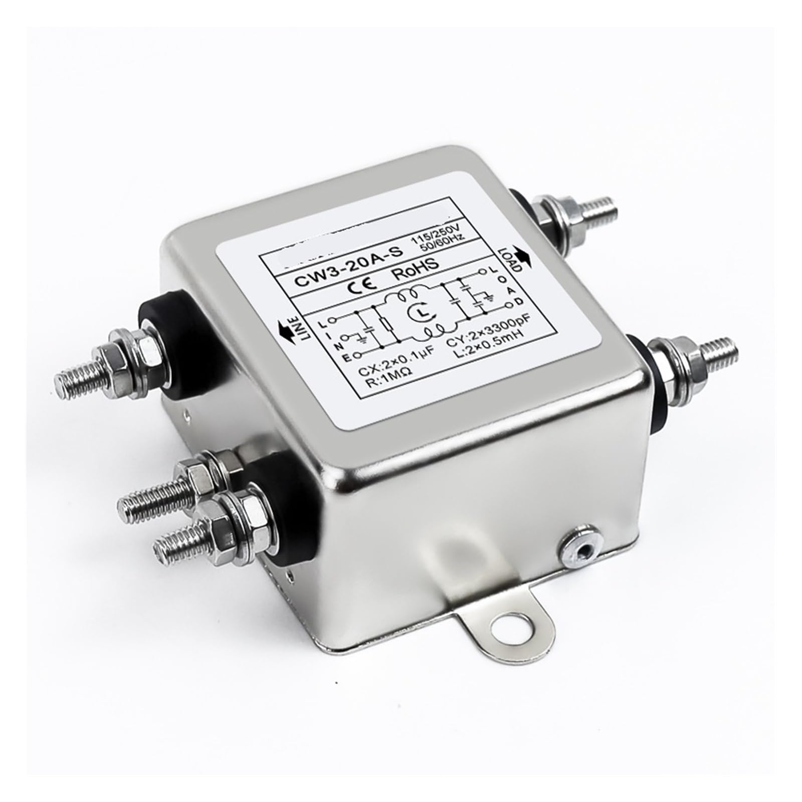 Filtre d'alimentation CW3-20A-S pour réseau monophasé 220VAC type boulon
