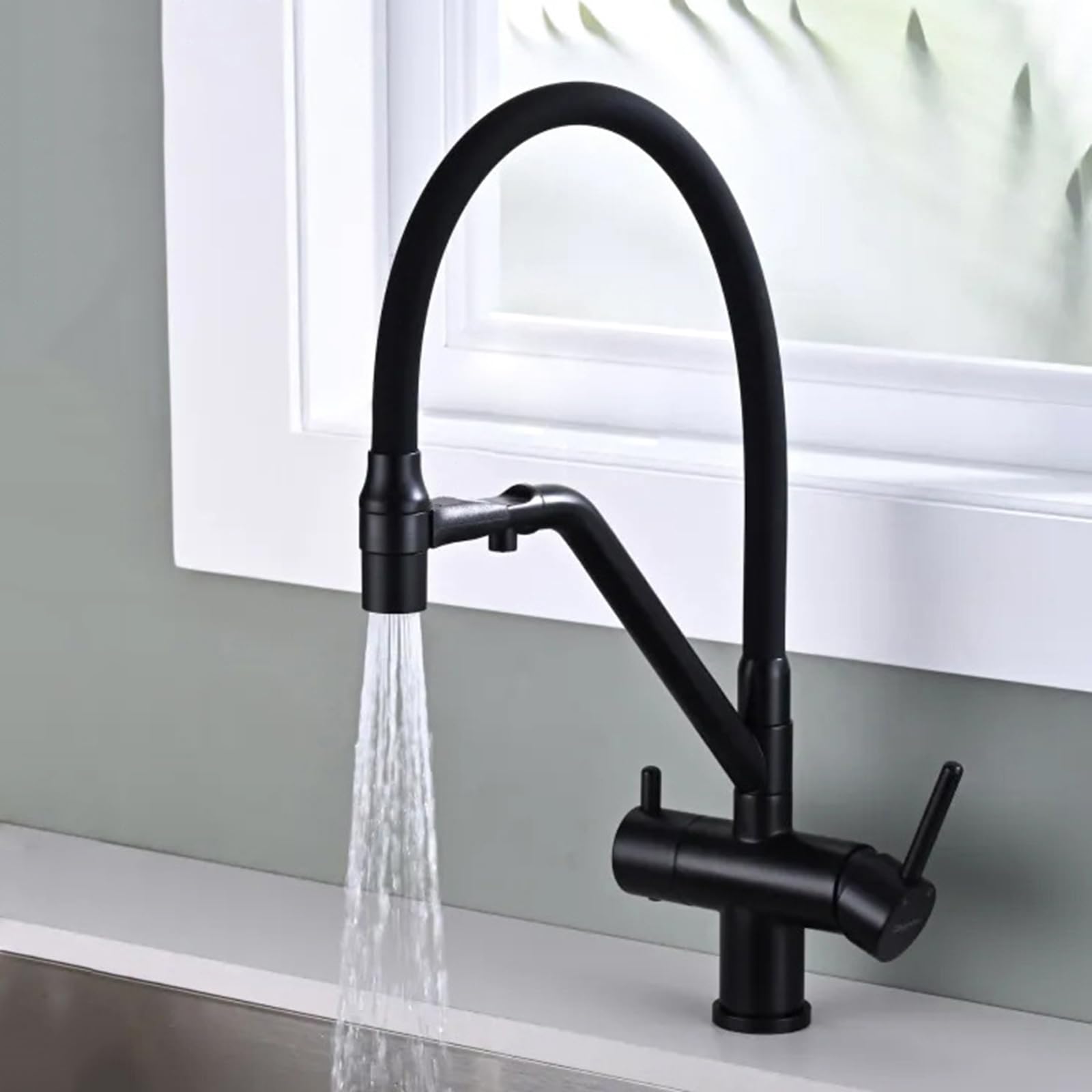 ZYCHSJXA 3 Way Water Filter Tap Kitchen Drinking Taps Sink Mixer Pull Out for Black Copper Double Outlet Faucet