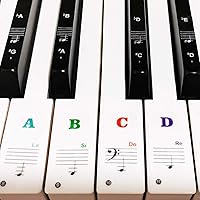 Coyaho Piano Keyboard Stickers for 88/61/54/49/37 Keys - Bold Large Removable Letters, Multicolor Notes for Beginners & Kids