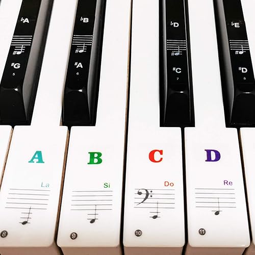 Piano Keyboard Stickers for 88/61/54/49/37 Key, Bold Large Letter Piano Stickers for Learning, Removable Piano Keyboard Letters, Notes Label for Beginners and Kids, Multicolor - Multicolor