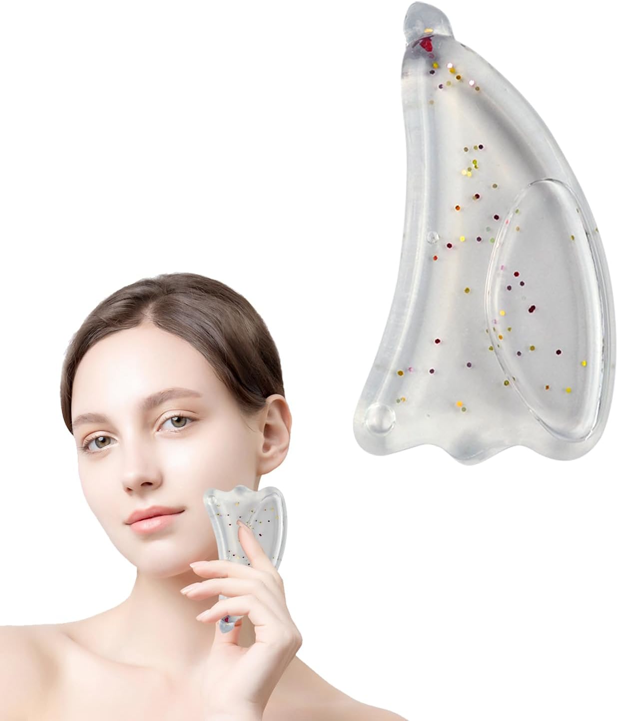 Reusable Glass Gua Sha for Face - Hot & Cold Compress Facial Massager to Reduce Puffiness & Redness, Relaxing Skin Care Tool, Self Care Gift for Women & Men (Clear)
