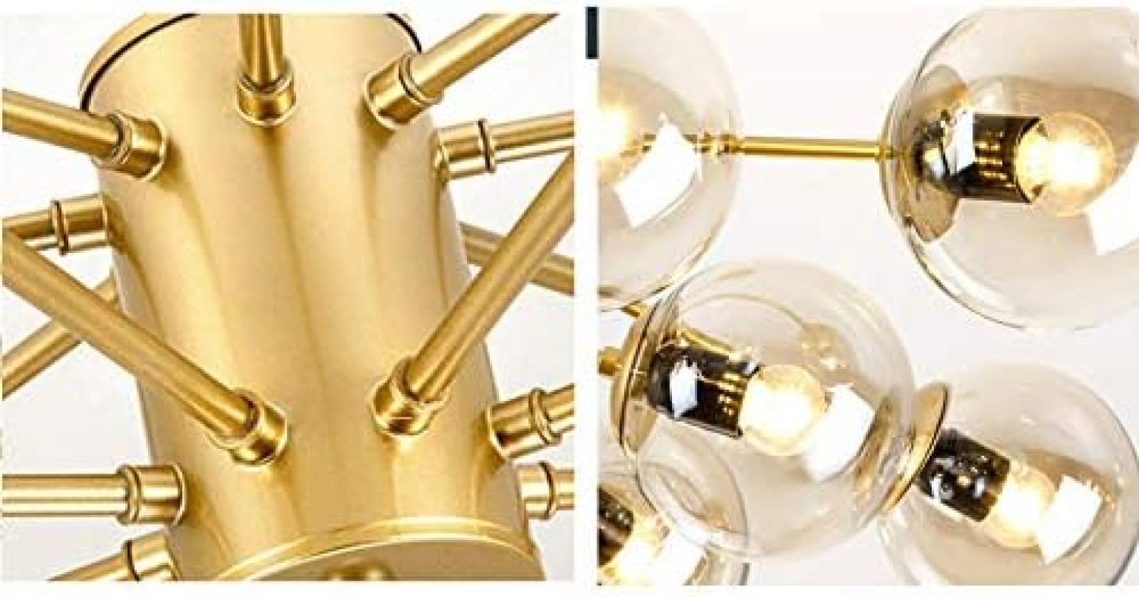 Szklana lampa wisząca, lampa sufitowa, złoty żyrandol Sputnik z kulkami E27, do kuchni, jadalni, sypialni, 6-16 głowic (10 głowic)