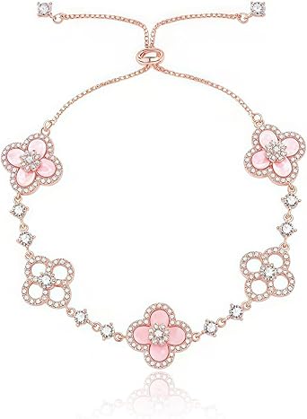 Tessalyn Womens Four Leaf Clover Bracelet Studded with Cubic Zirconia, 18K Gold Lucky Four Leaf Clover Bracelet, Elegant Chain, Womens Exquisite Luxury and Refined Hand Jewelry