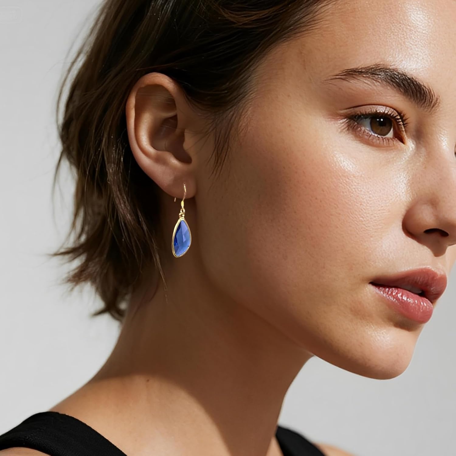 Blue Sapphire Drop Dangle Earrings for Women - Small 14K Gold Plated Irregular Teardrop Crystal Earrings with Hypoallergenic Birthstone, Elegant Statement Blue Topaz Jewelry Gifts - Image 3