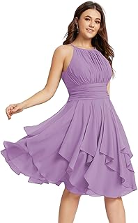 Halter Short Bridesmaid Dresses A-Line Ruffle Pleated Prom Dresses 2025 with Pockets TN051 - Buy now