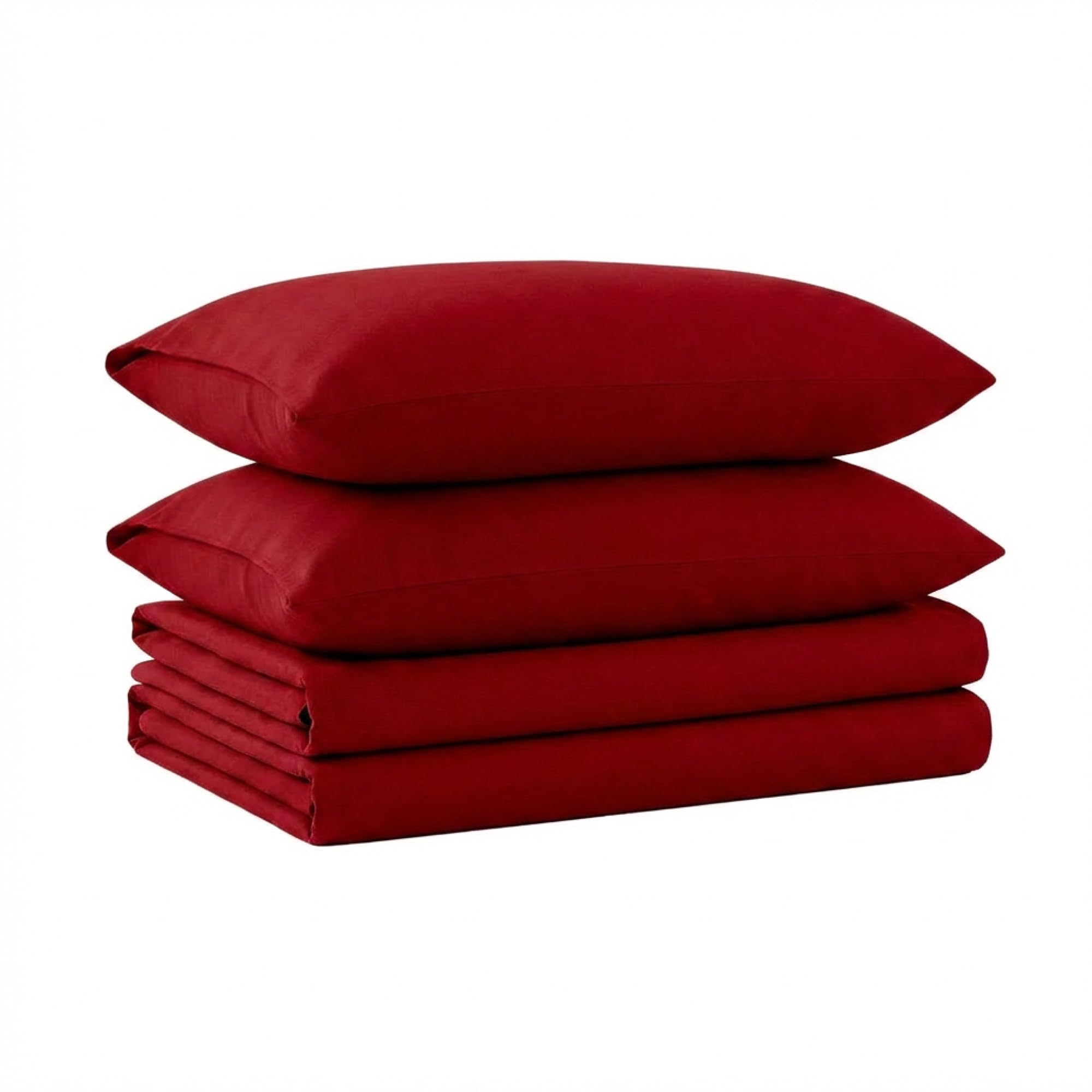 Tribeca Living Triple Brushed Soft Cotton Flannel Sheets Set, Twin XL Size 170-GSM Weight Extra Deep Pocket Sheet in Solid Deep Red Color