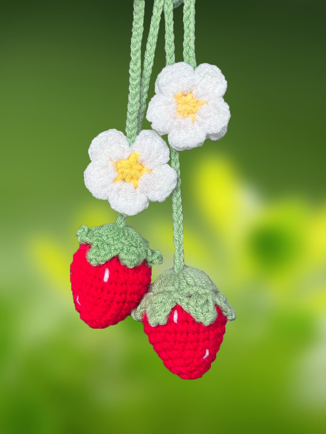 KIAYOO Car Mirror Hanging Accessories Crochet Strawberry,Cute Rearview Mirror Hanging,Car Decoration Interior Birthday Christmas New Year Gift for Teen Girls Women Friends