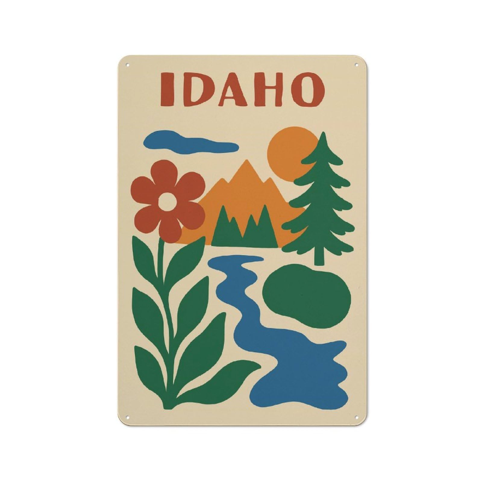 Junmoney Style-4 Metal Wall Sign 30X20cm Featuring Idaho Landscape Illustration For Hallway Wall, Suited To Wall Display Collectors