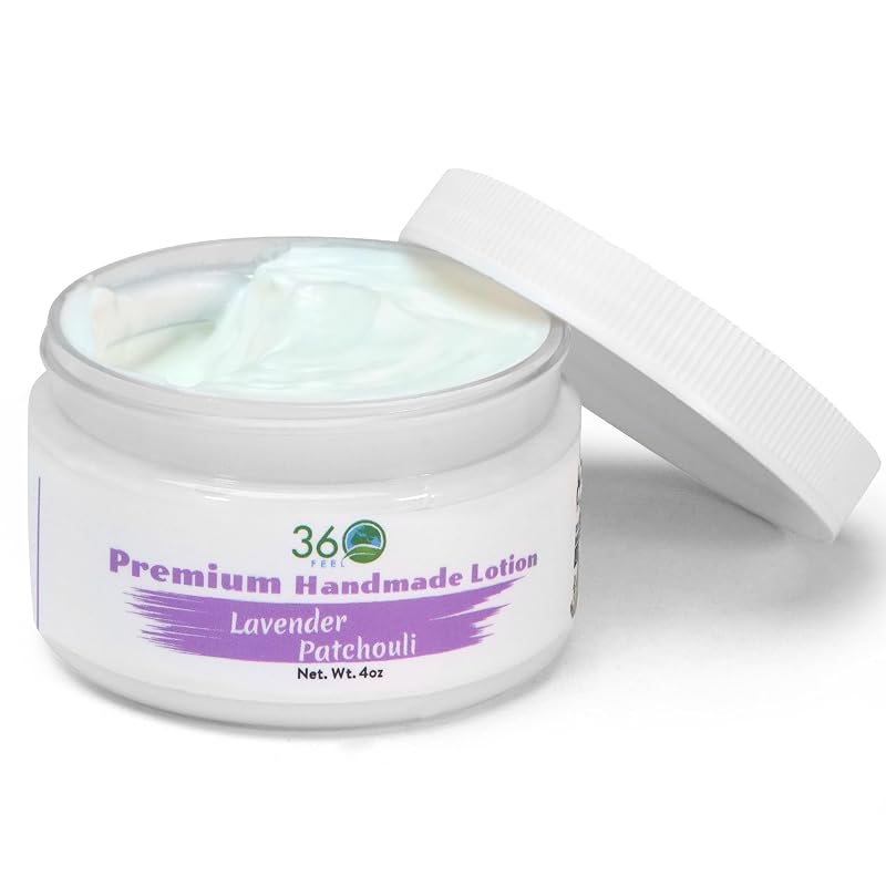 Loção corporal 360Feel Lavender Patchouli com óleos de coco e oliva, 120 mL