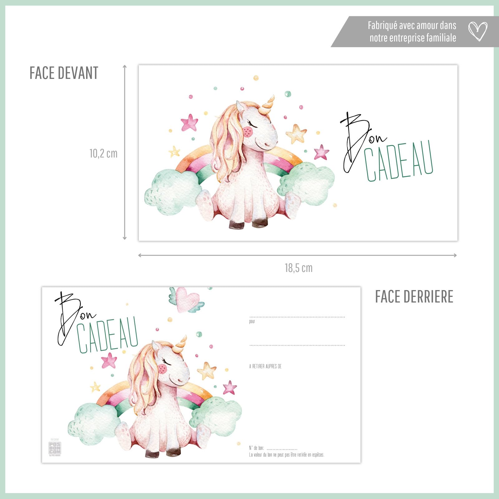 POS BON - 50 bons cadeaux à remplir avec enveloppe/nœud ruban - formulaires imprimés pour les magasins de mode enfantine FA1269F2-50-V1