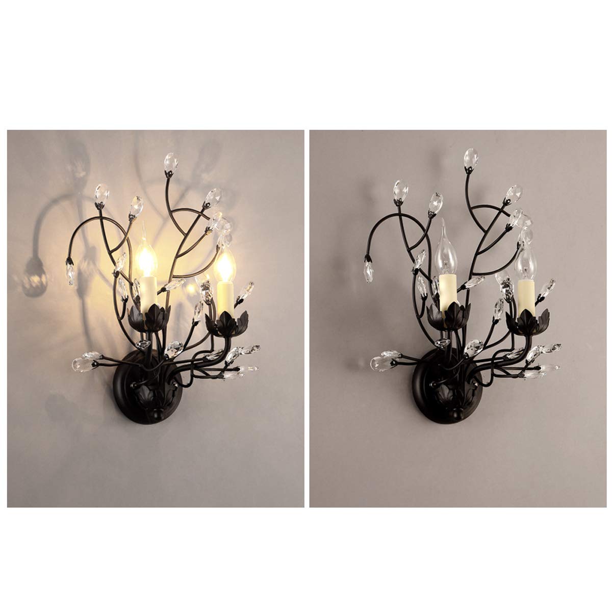 WXKAGF Lampa ścienna w stylu retro ze świecą z kryształową dekoracją K9, kinkiety z podwójną głowicą Wewnętrzne oświetlenie schodów w salonie, korytarz wejściowy, alejki Sypialnia Nocna kinkiet z